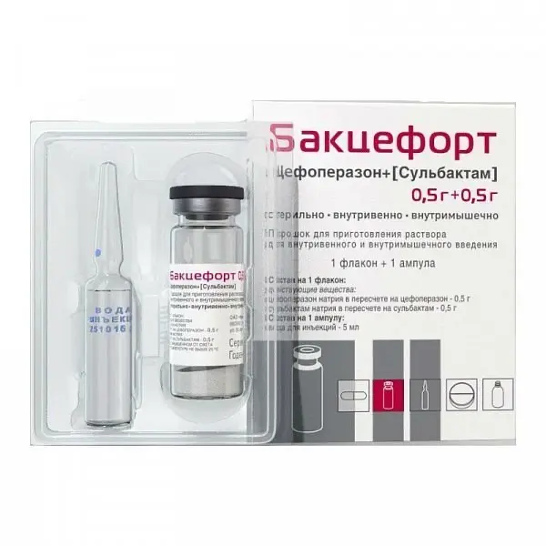 Cefoperazone, sulbactam (Bactsefort) injections 0.5 g + 0.5 g - [1 vial]