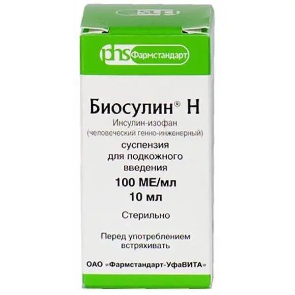 Human insulin isophane rDNA origin (Biosulin N) subcutaneous 100 IU/ml 10 ml - [1 vial]