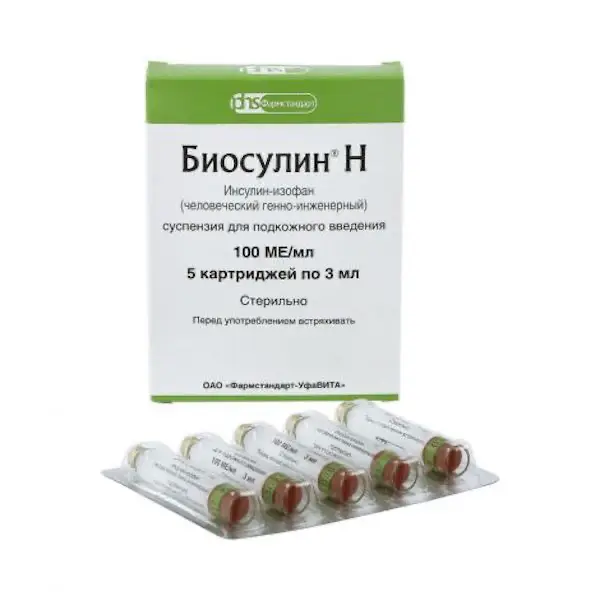 Human insulin isophane rDNA origin (Biosulin N) subcutaneous 100 UI/ml 3 ml - [5 cartridge]