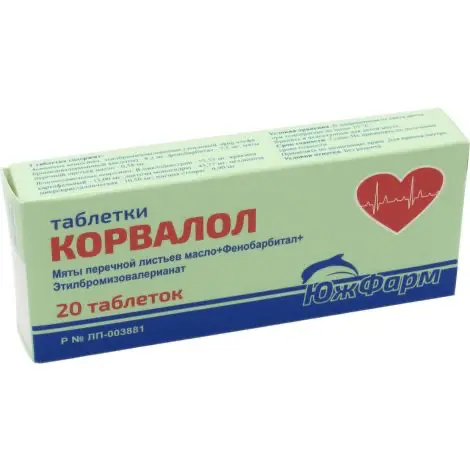Phenobarbital, ethyl alpha-bromoisovalerate, peppermint oil (Corvalol) - [20 tablets]