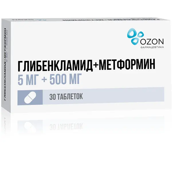Glibenclamide+Metformin 5 mg + 500 mg - [30 tablets]