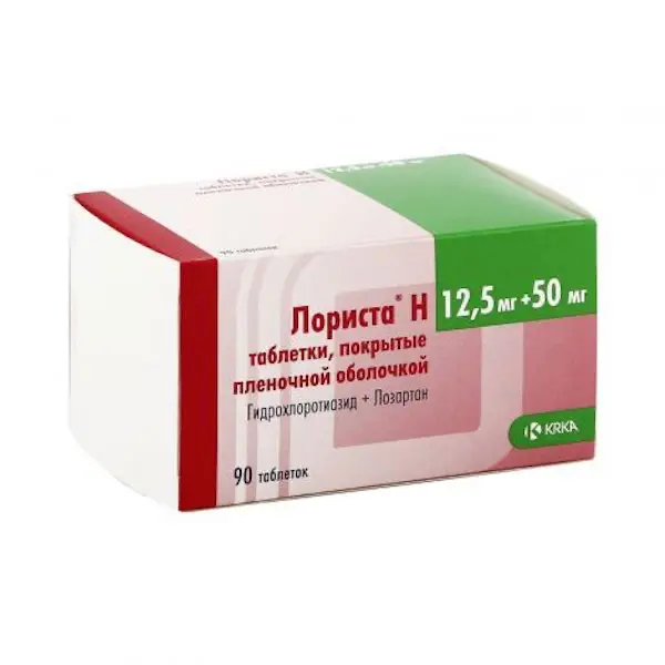 Losartan, hydrochlorothiazide (Lorista N) 50 mg + 12.5 mg - [90 tablets]