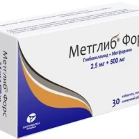 Glibenclamide, metformin (Metglib Force) 2.5 mg + 500 mg - [30 tablets]