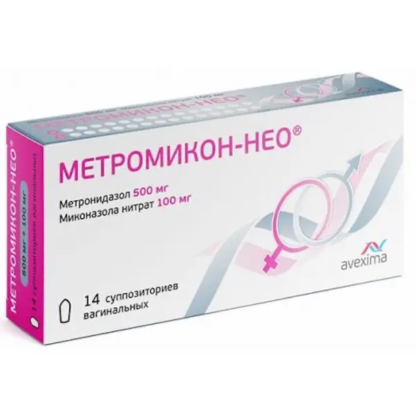 Metronidazole, miconazole (Metromicon-Neo) vaginal 500 mg + 100 mg - [14 suppositories]