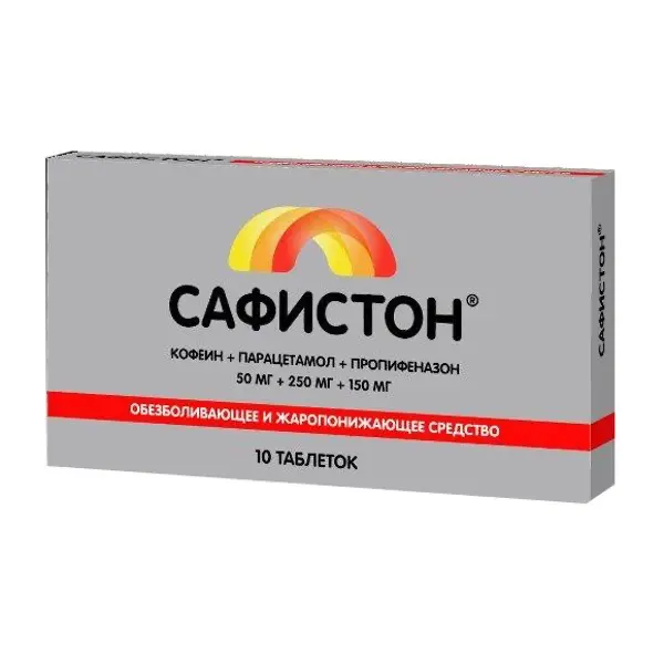 Caffeine, paracetamol, propyphenazone (Safiston) 50 mg + 250 mg + 150 mg - [10 tablets]