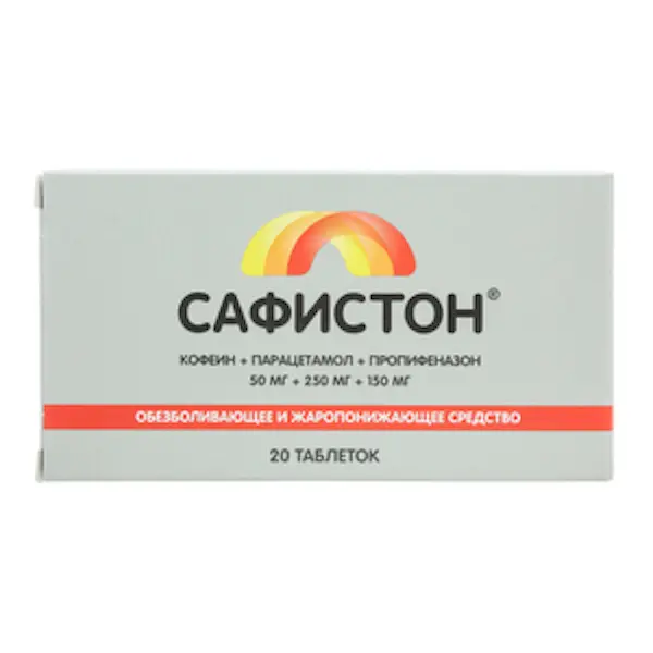 Caffeine, paracetamol, propyphenazone (Safiston) 50 mg + 250 mg + 150 mg - [20 tablets]