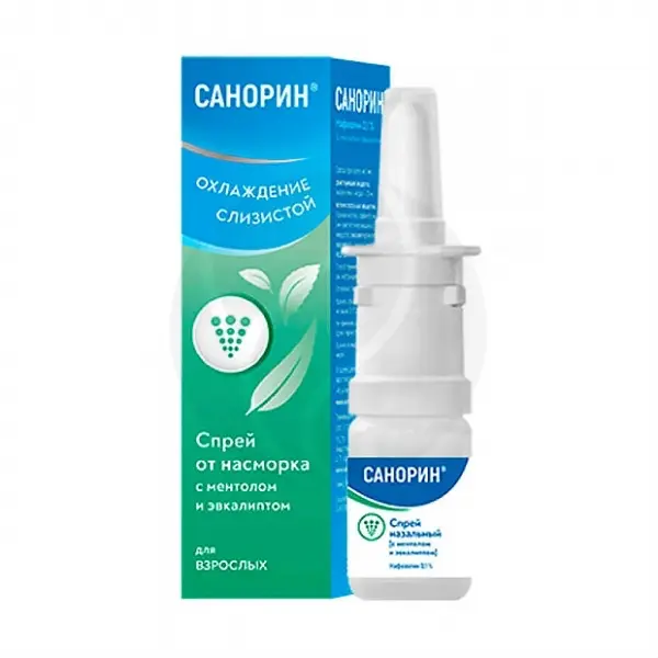 Naphazoline (Sanorin with menthol and eucalyptus) nasal spray 0.1% - [10 ml vial]