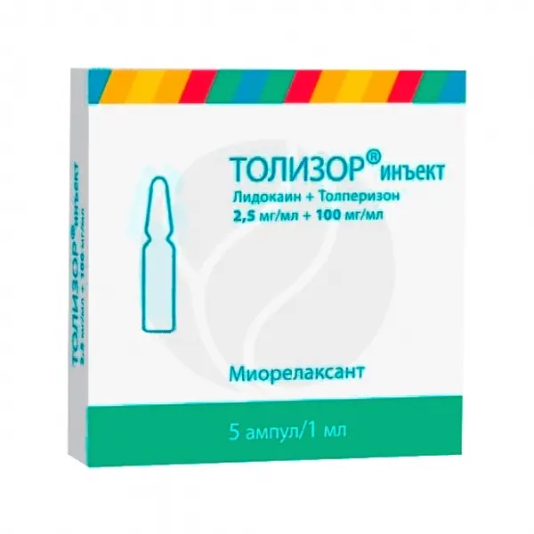 Tolperisone, lidocaine (Tolisor inject) injections 100 mg/ml + 2.5 mg/ml 1 ml - [5 ampoules]
