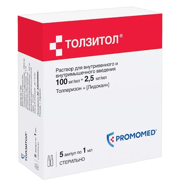 Tolperisone, lidocaine (Tolsitol) injections 100 mg/ml + 2.5 mg/ml 1 ml - [5 ampoules]
